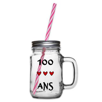 100. 100 JAHRE. 100-JÄHRIGES JUBILÄUM. 100. GEBURTSTAG - Henkelglas mit Schraubdeckel - Klar - Rechts