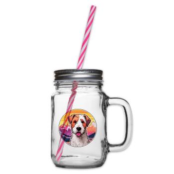 Draht Foxterrier Hunderasse Karikatur Kawaii Watercol - Henkelglas mit Schraubdeckel - Klar - Rechts