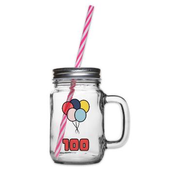 100. 100 JAHRE. 100-JÄHRIGES JUBILÄUM. 100. GEBURTSTAG - Henkelglas mit Schraubdeckel - Klar - Rechts