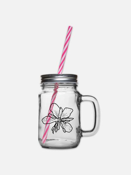 Weidenrose – Florales Minimal Design - Henkelglas mit Schraubdeckel - Klar