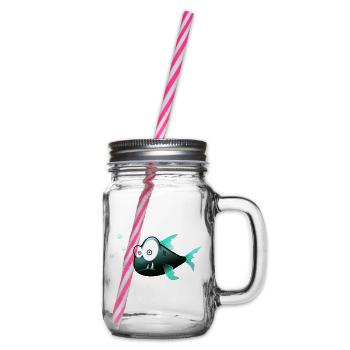 Blubberfisch Cartoon Teal - Henkelglas mit Schraubdeckel - Klar - Rechts