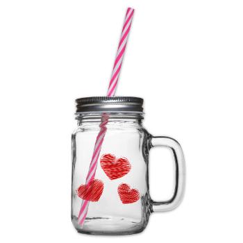 HERZ. HERZ. HEILIGER VALENTINSTAG. LIEBE. LIEBE. HERZ - Henkelglas mit Schraubdeckel - Klar - Rechts