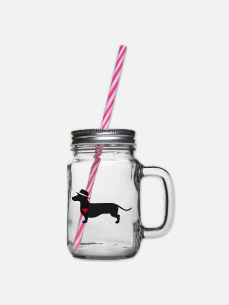 Dackelliebe -minimal- Der coole DonWaldino Dackel - Henkelglas mit Schraubdeckel - Klar