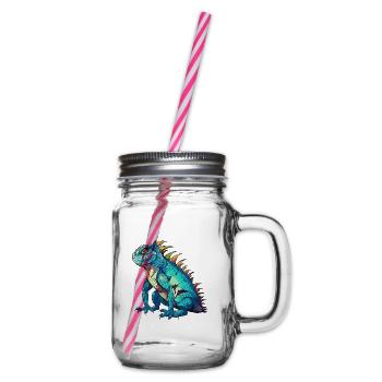 Basilisk Buntes Aquarell Cartoon Kawaii Tier - Henkelglas mit Schraubdeckel - Klar - Rechts