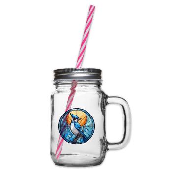 Blauer Jay Buntes Glas Bunte Karikatur Kawaii Ani - Henkelglas mit Schraubdeckel - Klar - Rechts