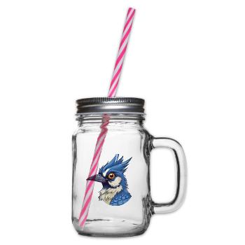 Blauer Eichelhäher Buntes Aquarell Cartoon Kawaii Tier - Henkelglas mit Schraubdeckel - Klar - Rechts