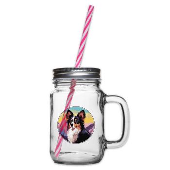 Papillon Hunderasse Karikatur Kawaii Aquarell - Henkelglas mit Schraubdeckel - Klar - Rechts