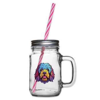 Labradoodle Hunderasse Aquarell Karikatur Kawaii Co - Henkelglas mit Schraubdeckel - Klar - Rechts