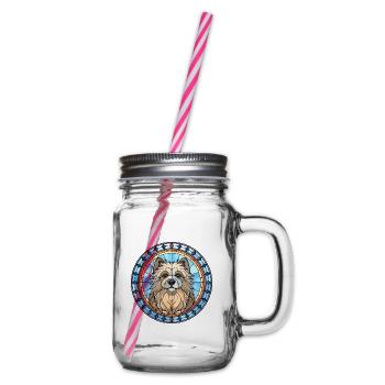 Keeshond Hunderasse Buntes Glas Buntes Wassercol - Henkelglas mit Schraubdeckel - Klar - Rechts