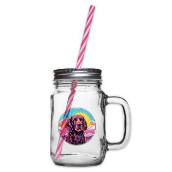 Pudelpointer Hunderasse Cartoon Kawaii Aquarell - Henkelglas mit Schraubdeckel - Klar - Rechts