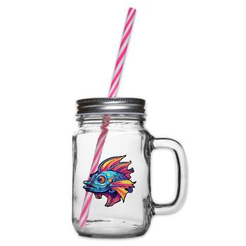 Wels buntes Aquarell Karikatur Kawaii Tier - Henkelglas mit Schraubdeckel - Klar - Rechts