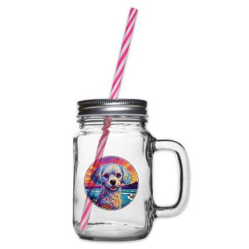 Chinesische kaiserliche Hunderasse bunte Karikatur Wasserc - Henkelglas mit Schraubdeckel - Klar - Rechts