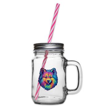 Keeshond Hunderasse Cartoon Kawaii Illustration - Henkelglas mit Schraubdeckel - Klar - Rechts