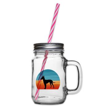 Cirneco Dell Etna Hund Liebe Silhouette Retro Sonnenuntergang - Henkelglas mit Schraubdeckel - Klar - Rechts