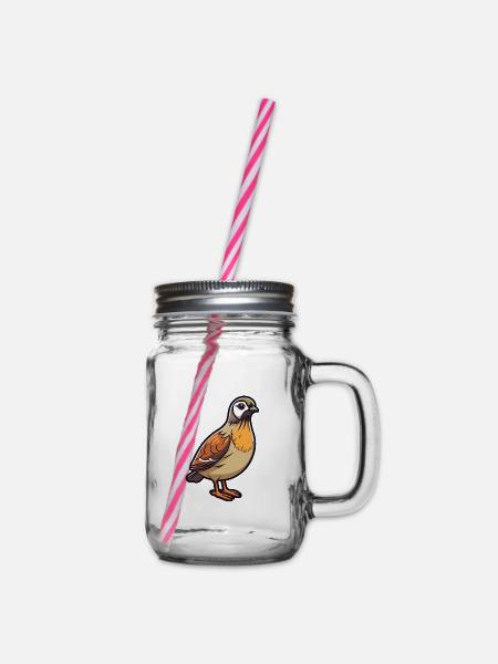 Wachtelkarikatur Kawaii Aquarellillustration - Henkelglas mit Schraubdeckel - Klar