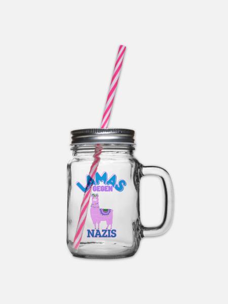 Lamas gegen Nazis - Henkelglas mit Schraubdeckel - Klar