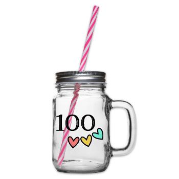 100. 100 JAHRE. 100-JÄHRIGES JUBILÄUM. 100. GEBURTSTAG - Henkelglas mit Schraubdeckel - Klar - Rechts