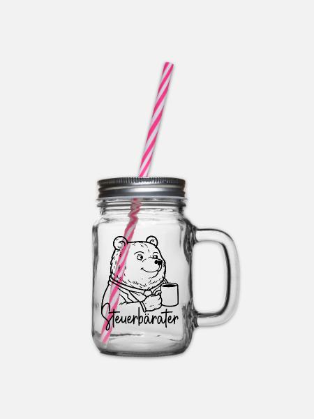 Steuerberater Bär Kaffeetasse Kaffee Steuerbärater - Henkelglas mit Schraubdeckel - Klar