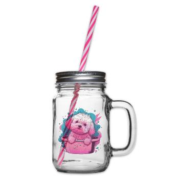 Pinkes Fluff-Welpe im Eimer - Henkelglas mit Schraubdeckel - Klar - Rechts