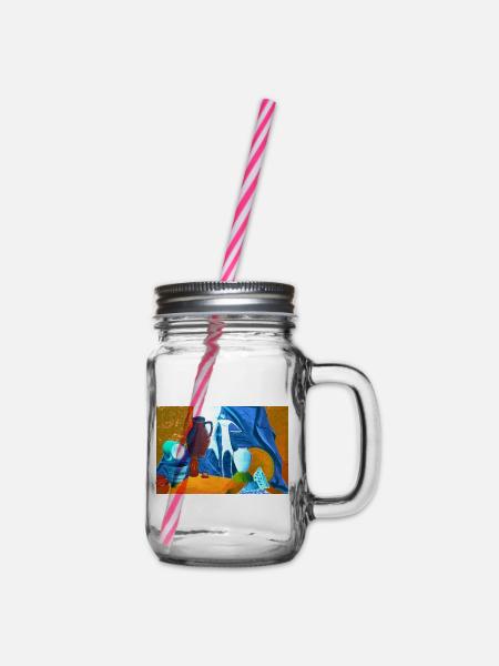Farbenfrohes Stilleben - Kunst in kräftigen Farben - Henkelglas mit Schraubdeckel - Klar