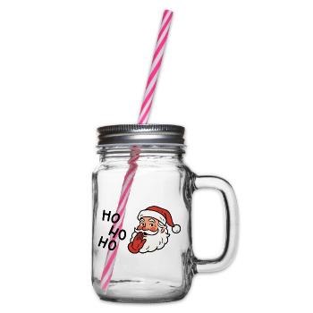 Weihnachtsmann winkt mit Cartoon Weihnachtsstimmung - Henkelglas mit Schraubdeckel - Klar - Rechts