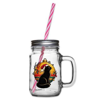 Schwarzer Kater im Weihnachtszauber - Henkelglas mit Schraubdeckel - Klar - Rechts