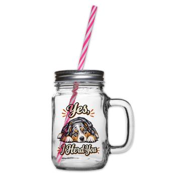 Ja, ich hüte dich – Australian Shepherd Aussie Dad - Henkelglas mit Schraubdeckel - Klar - Rechts