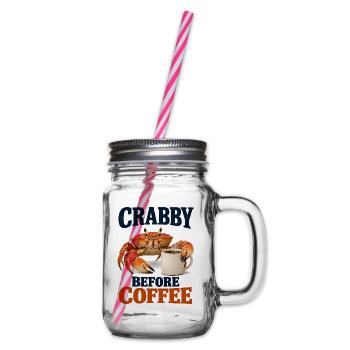 Crabby Before Coffee Krabbe Und Kaffee Spruch - Henkelglas mit Schraubdeckel - Klar - Rechts