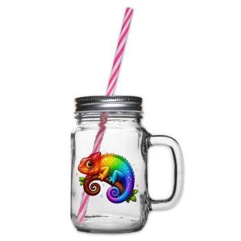 Kawaii Chamäleon Regenbogen Bunt T-Shirt - Henkelglas mit Schraubdeckel - Klar - Rechts