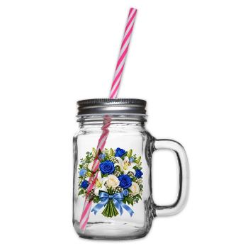 Blauer Rosenstrauß mit Lilien - Henkelglas mit Schraubdeckel - Klar - Rechts