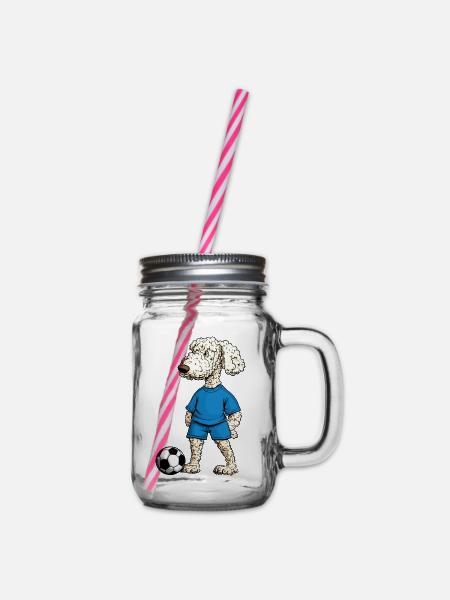 Pudel Fussballer Hund - Henkelglas mit Schraubdeckel - Klar