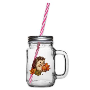 Süßer Igel näht Herbstblätter - Henkelglas mit Schraubdeckel - Klar - Rechts