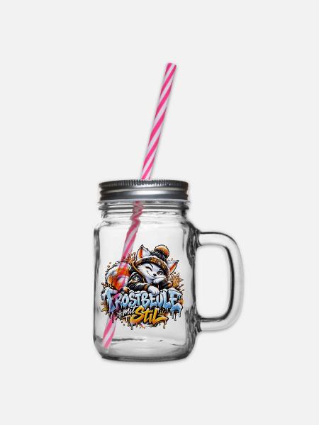 Frostbeule mit Stil – Der coole Winterfuchs - Henkelglas mit Schraubdeckel - Klar