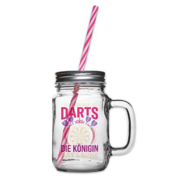 Dart Königin Hat Laune Lustiger Spruch Damen - Henkelglas mit Schraubdeckel - Klar - Rechts