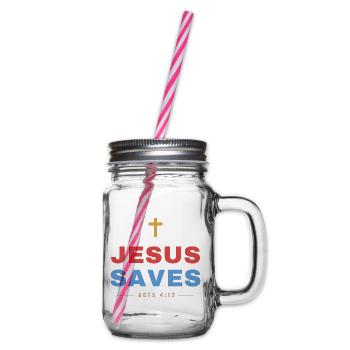 Jesus Saves – Acts 4:12 Christian - Henkelglas mit Schraubdeckel - Klar - Rechts