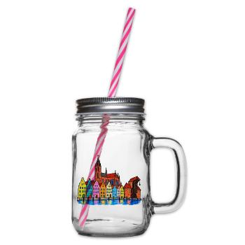 Danzig Skyline – Bunte Hafenstadt im Wachsmalstil - Henkelglas mit Schraubdeckel - Klar - Rechts