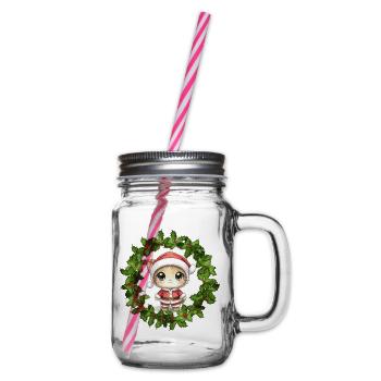 Kätzchen im Santa-Outfit im Weihnachtskranz  - Henkelglas mit Schraubdeckel - Klar - Rechts