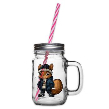 Eichhörnchen mit Winterjacke und Mütze - Henkelglas mit Schraubdeckel - Klar - Rechts