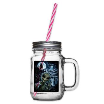 Bigfoot Alien UFO Loch Ness Weltraum Szene Kryptid - Henkelglas mit Schraubdeckel - Klar - Rechts