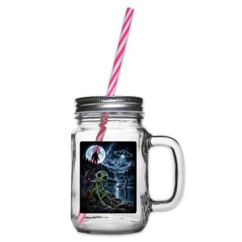 Bigfoot Alien UFO Loch Ness Weltraum Szene Kryptid - Henkelglas mit Schraubdeckel - Klar - Rechts