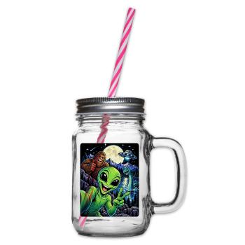 Bigfoot Alien UFO Loch Ness Weltraum Szene Kryptid - Henkelglas mit Schraubdeckel - Klar - Rechts