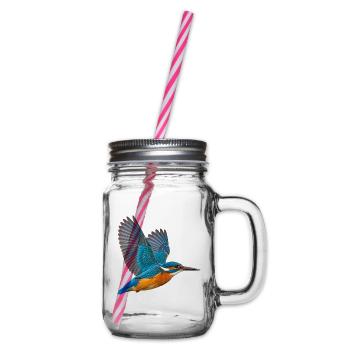 Eisvogel im Flug – blauoranges Gefieder als Motiv - Henkelglas mit Schraubdeckel - Klar - Rechts