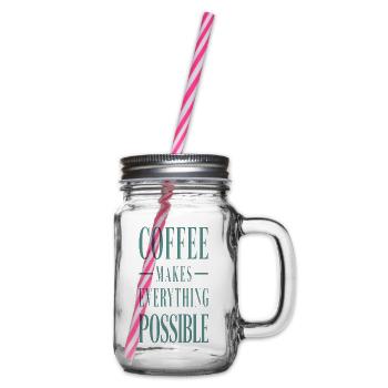Coffee Makes Everything Possible Spruch Geschenk - Henkelglas mit Schraubdeckel - Klar - Rechts