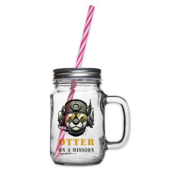 Otter mit Militärhelm und Sonnenbrille auf Mission - Henkelglas mit Schraubdeckel - Klar - Rechts
