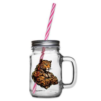 Muskel Leopard Krieger - Henkelglas mit Schraubdeckel - Klar - Rechts