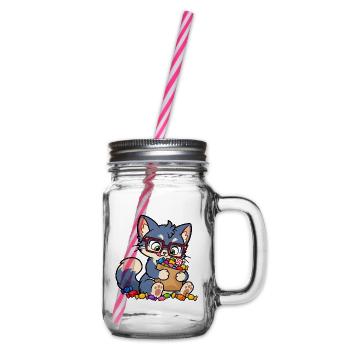 Sweet Stash – Süße Süßigkeiten-Horterkatze - Henkelglas mit Schraubdeckel - Klar - Rechts