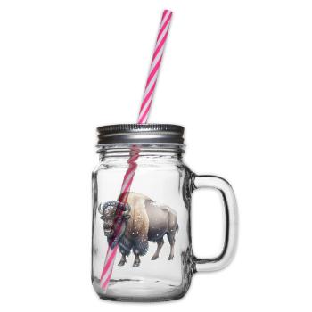 Europäische Bisons im Winter - Henkelglas mit Schraubdeckel - Klar - Rechts