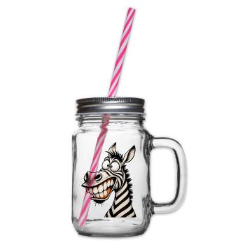 Lustige verrückte Zebra-Zeichentrick-Lächeln Tier-Humor-T-Shirt - Henkelglas mit Schraubdeckel - Klar - Rechts