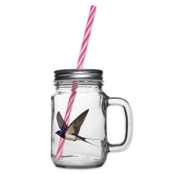 Rauchschwalbe im Flug – Singvogel mit Gabelschwanz - Henkelglas mit Schraubdeckel - Klar - Rechts