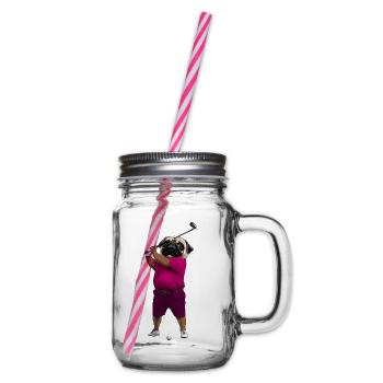 Hund Mops Golf - Henkelglas mit Schraubdeckel - Klar - Rechts